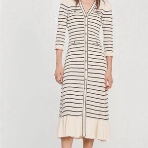 Sandro Black and Cream Striped Midi Dress